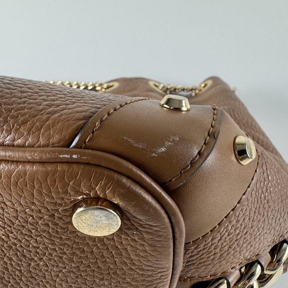 Michael Kors Alamis Bucket Bag Womens Medium Brown Leather Chain Strap Purse - Picture 12 of 16